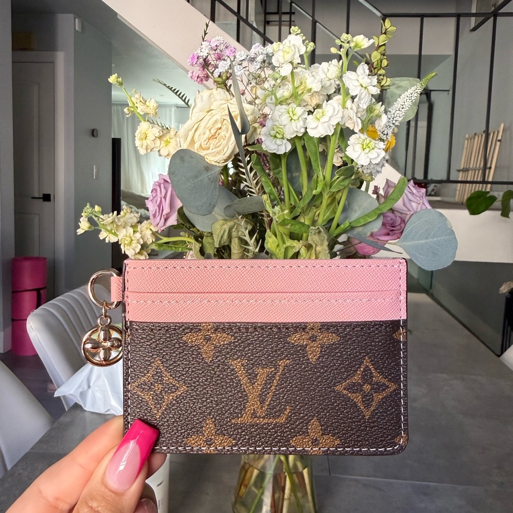 Monogram Pink and Brown Card Holder